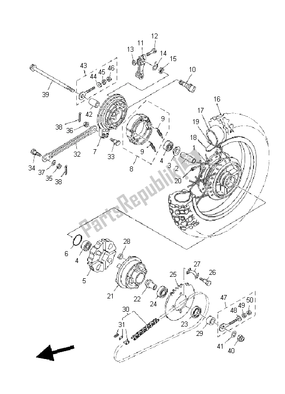 All parts for the Rear Wheel of the Yamaha TT R 110E 2011