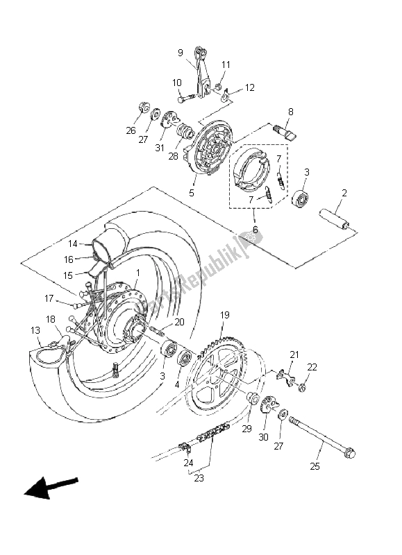 All parts for the Rear Wheel of the Yamaha TT R 125E SW LW 2008