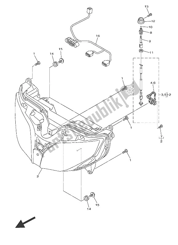 All parts for the Headlight of the Yamaha FJR 1300A 2016