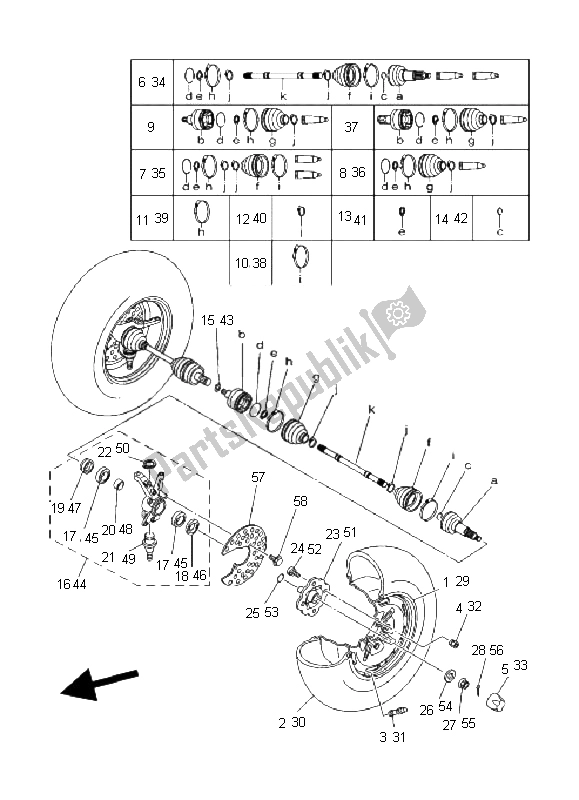 All parts for the Front Wheel of the Yamaha YFM 450 FA Kodiak 4X4 2004