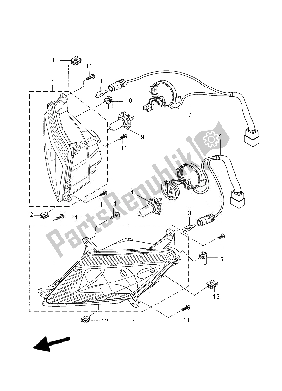 All parts for the Headlight of the Yamaha YZF R 125 2010