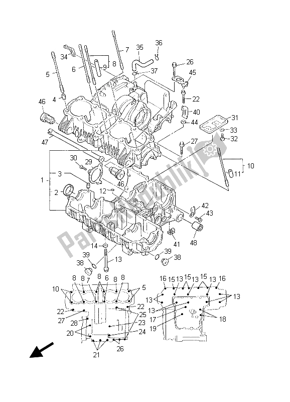All parts for the Crankcase of the Yamaha XJR 1300 2003
