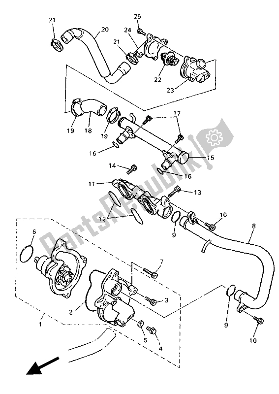 All parts for the Waterpump of the Yamaha FZR 600R 1994