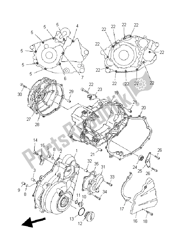 All parts for the Crankcase Cover 1 of the Yamaha XT 660X 2011