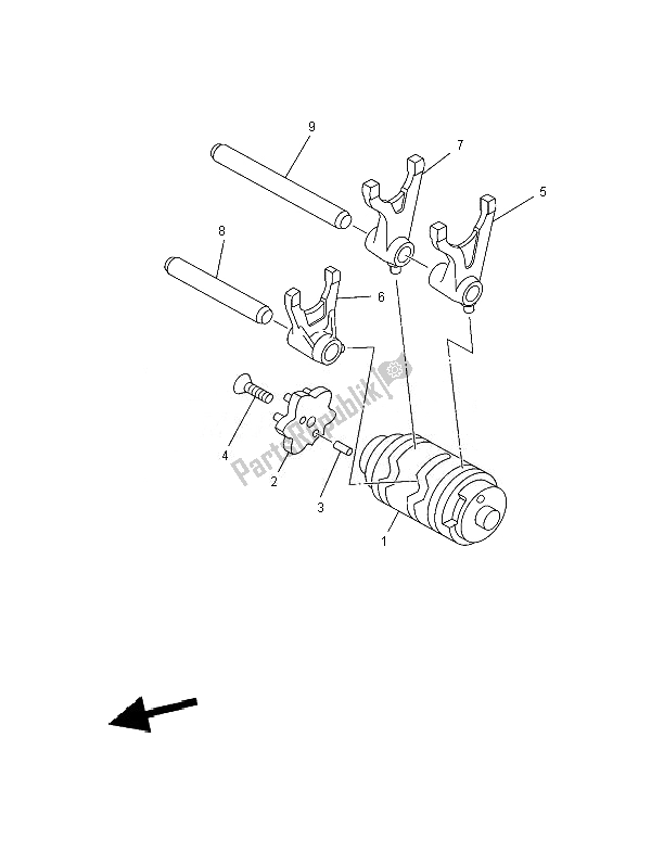 All parts for the Shift Cam & Fork of the Yamaha XT 125R 2007