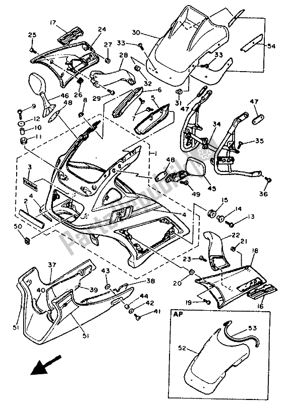 Toutes les pièces pour le Capot 1 du Yamaha FJ 1200A 1992