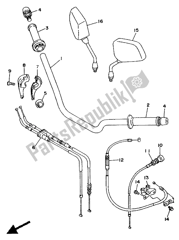 All parts for the Steering Handle & Cable of the Yamaha TDM 850 1994
