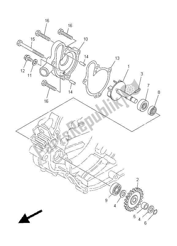 All parts for the Water Pump of the Yamaha YZ 125 2012