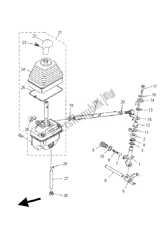 All parts for the Shift Shaft of the Yamaha YFM 350F Grizzly 2X4 2007