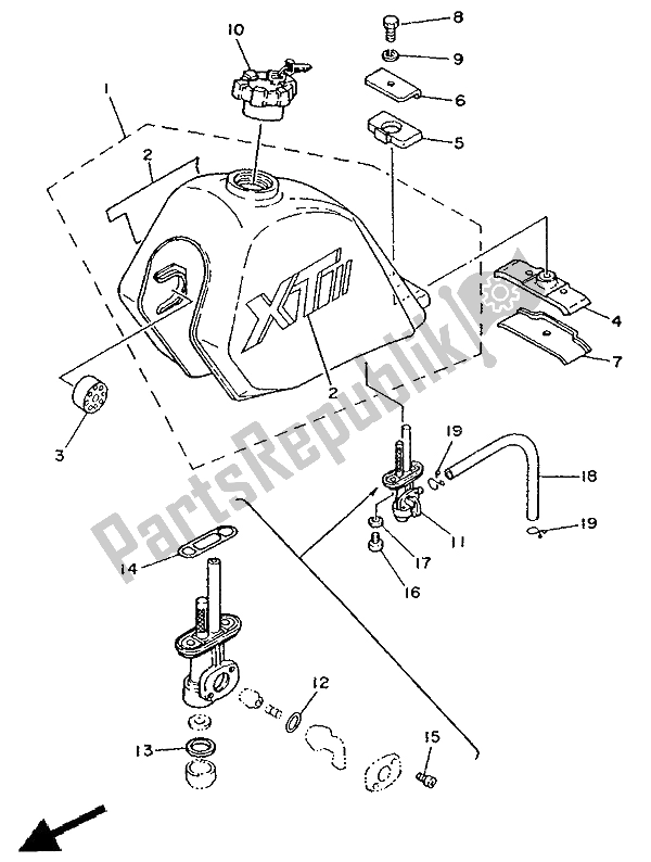 All parts for the Fuel Tank of the Yamaha XT 350 1991