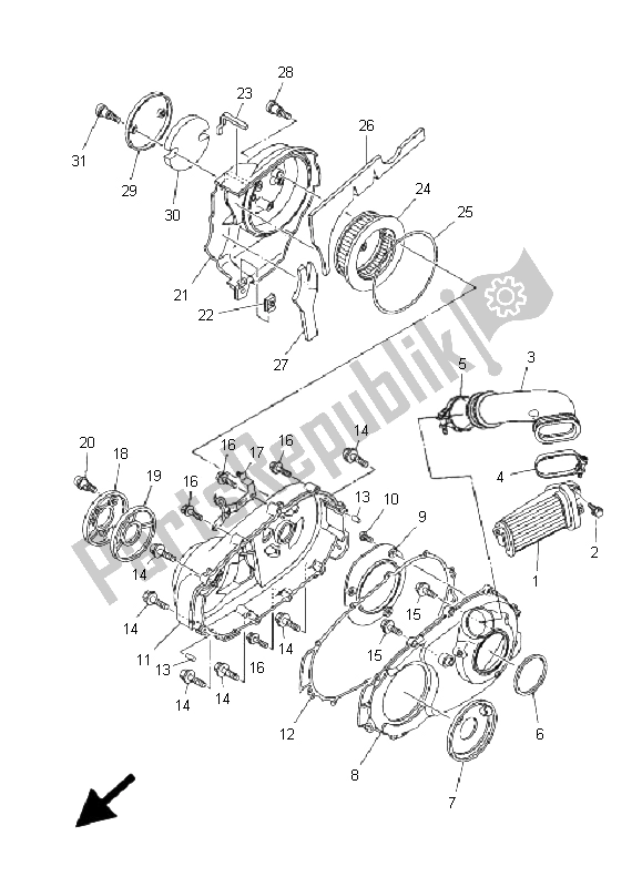 All parts for the Crankcase Cover 2 of the Yamaha XP 500A T MAX 2009