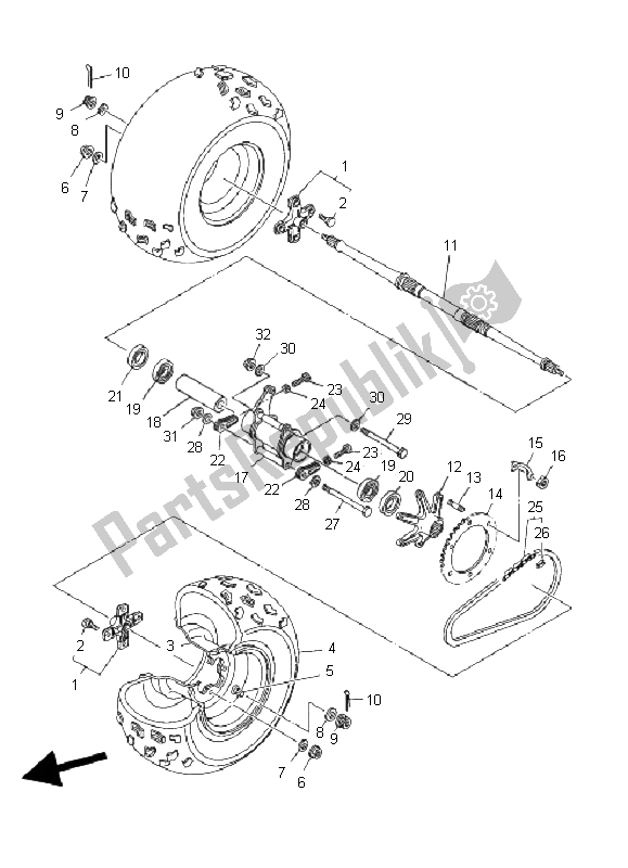 Alle onderdelen voor de Achterwiel van de Yamaha YFZ 350 Banshee 2006