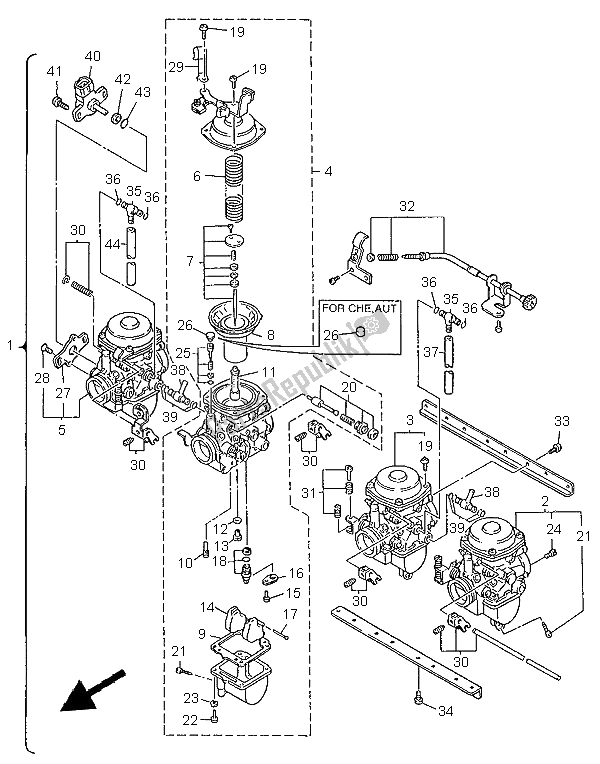 Todas as partes de Carburador do Yamaha XJR 1200 1997