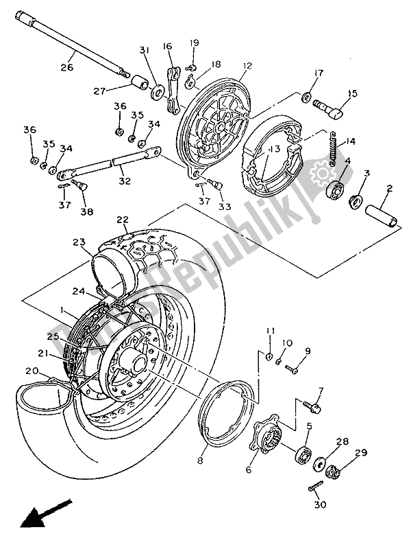 All parts for the Rear Wheel of the Yamaha XV 535 SE Virago 1988