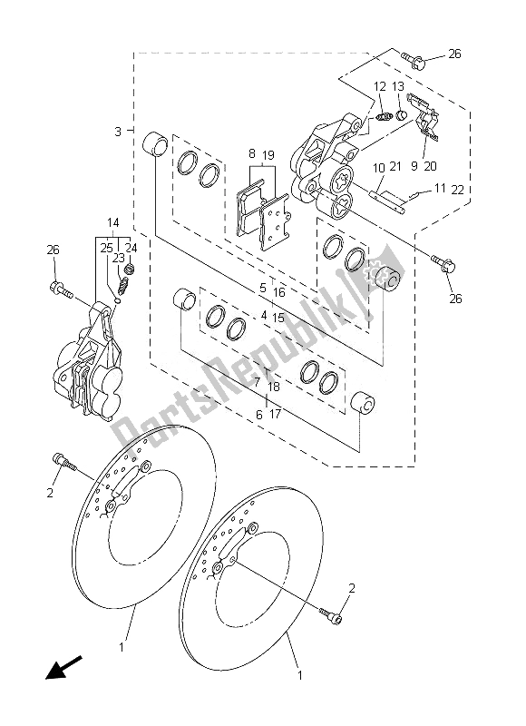 All parts for the Front Brake Caliper of the Yamaha FZ8 SA 800 2013