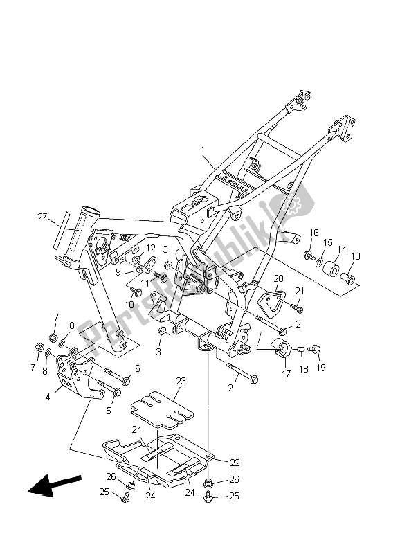 All parts for the Frame of the Yamaha TT R 125 SW LW 2009