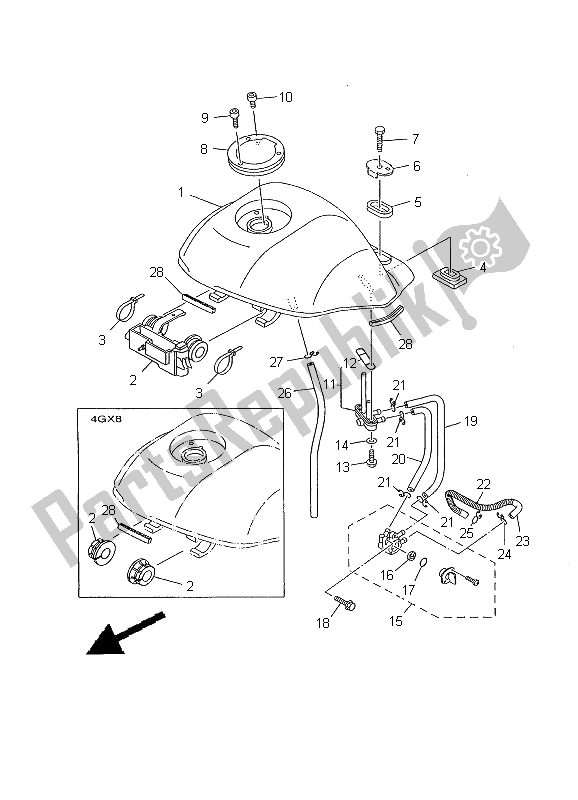 All parts for the Fuel Tank of the Yamaha TDR 125 2000