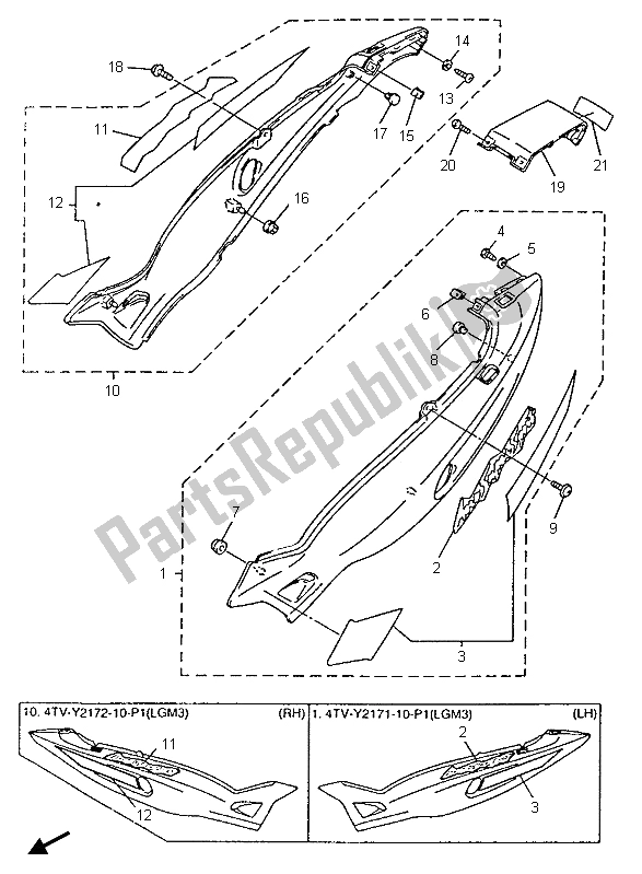 All parts for the Side Cover of the Yamaha YZF 600R Thundercat 1996