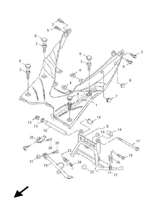 All parts for the Stand & Footrest of the Yamaha NXC 125E Cygnus X 2011