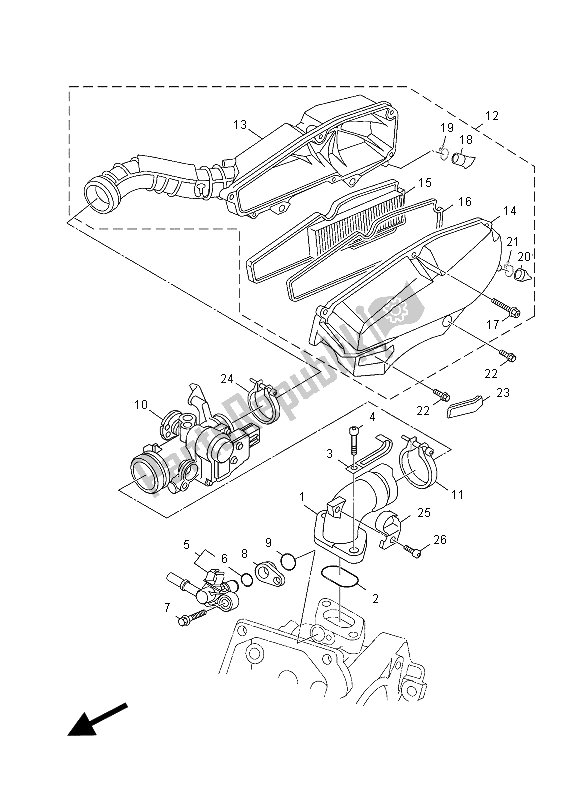 All parts for the Intake of the Yamaha HW 125 2012