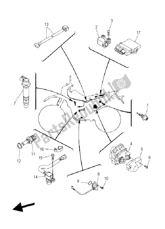 All parts for the Electrical 1 of the Yamaha WR 250X 2008