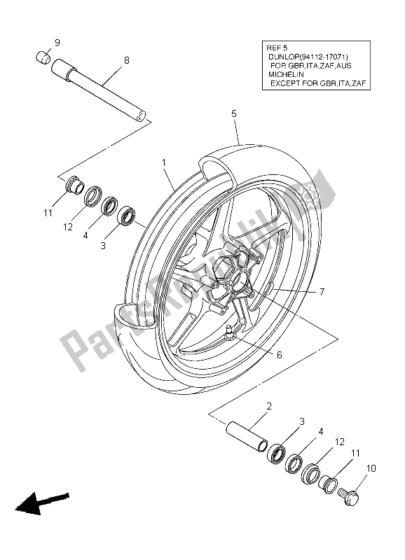 All parts for the Front Wheel of the Yamaha YZF R1 1000 2004