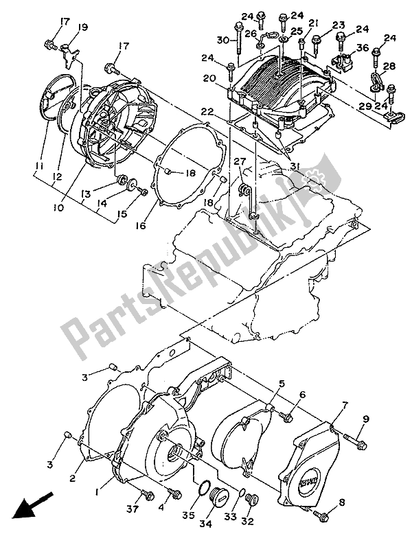 All parts for the Crankcase Cover 1 of the Yamaha XTZ 750 Supertenere 1992