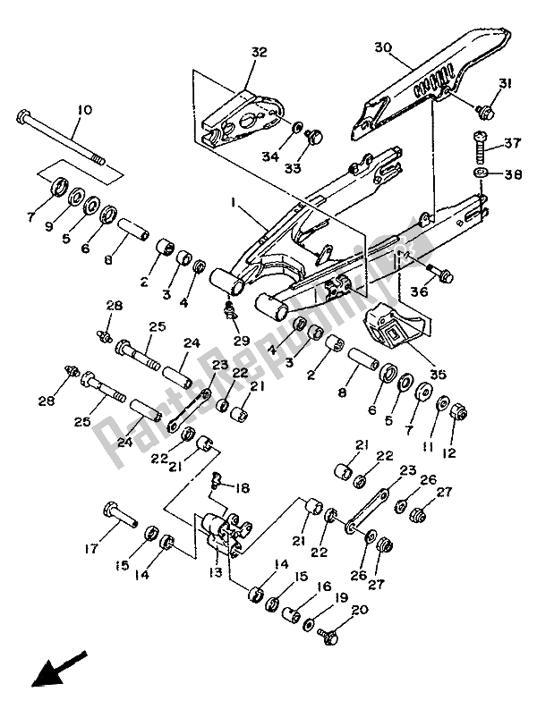 All parts for the Rear Arm of the Yamaha DT 125R 1993