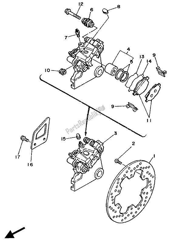 Tutte le parti per il Pinza Freno Posteriore del Yamaha DT 125E 1990