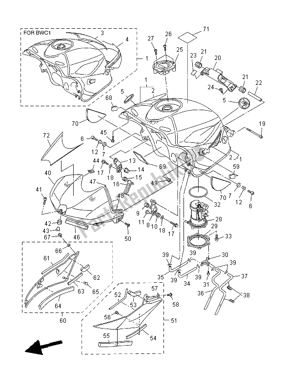 Tutte le parti per il Serbatoio Di Carburante del Yamaha YZF R6 600 2008