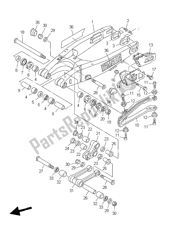 Todas las partes para Brazo Trasero de Yamaha YZ 250F 2004