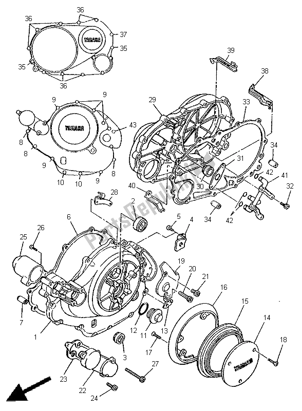 Toutes les pièces pour le Couvercle De Carter 1 du Yamaha XV 1100 Virago 1998