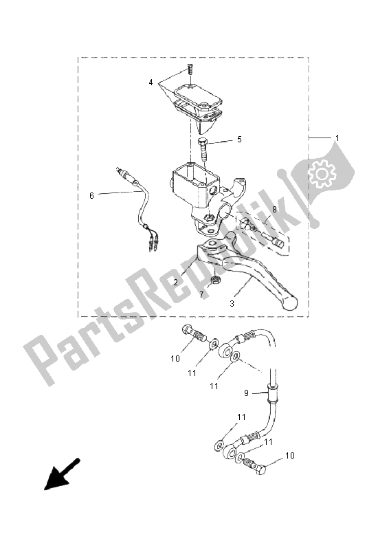 All parts for the Rear Master Cylinder of the Yamaha YQ 50L Aerox Replica 2005