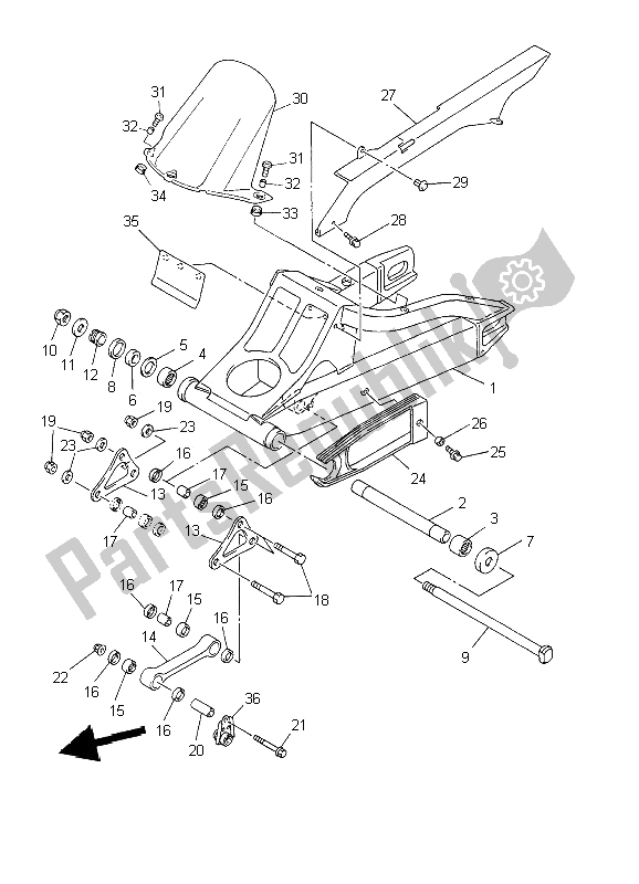 Alle onderdelen voor de Achterste Arm van de Yamaha YZF R6 600 2002