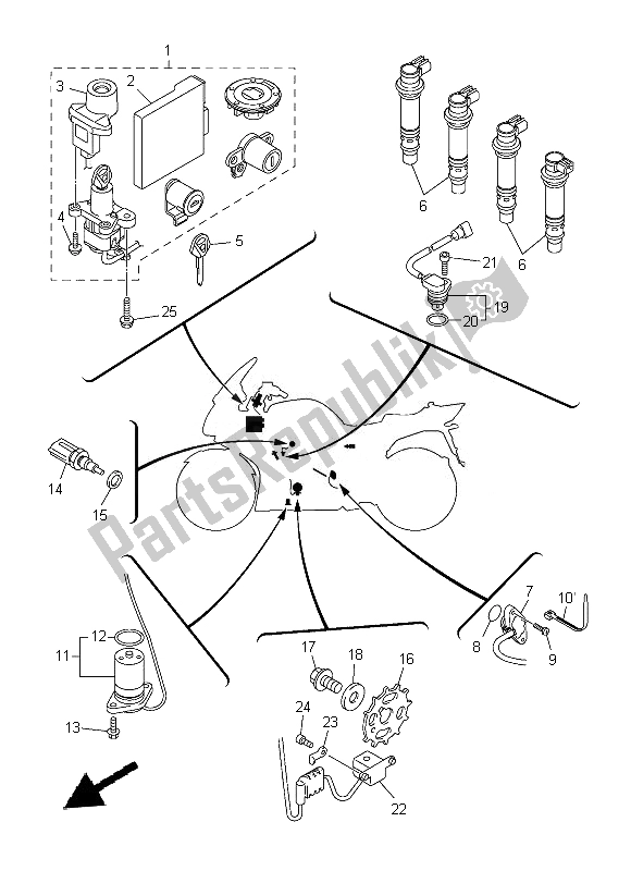 All parts for the Electrical 1 of the Yamaha FJR 1300A 2014