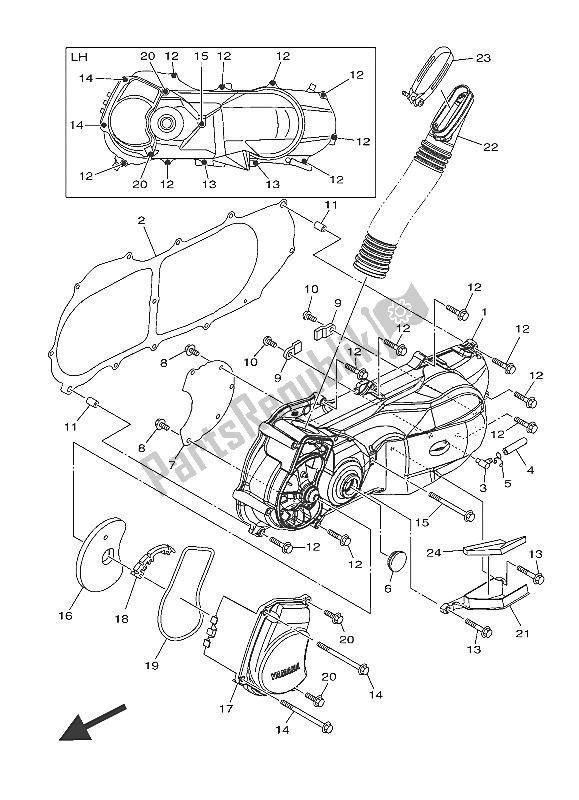 Tutte le parti per il Coperchio Del Carter 1 del Yamaha MW 125A 2016