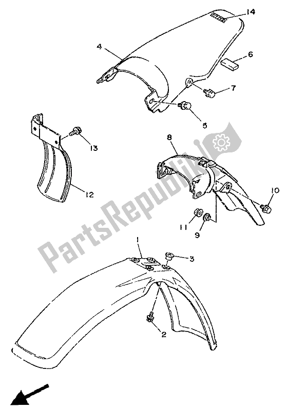 All parts for the Fenders of the Yamaha DT 125E 1991