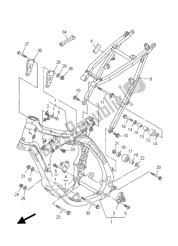 All parts for the Frame of the Yamaha YZ 125 2015