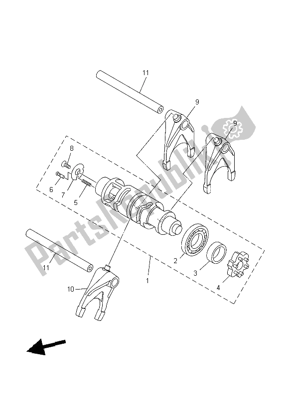 All parts for the Shift Cam & Fork of the Yamaha XV 1900A Midnighst Star 2009