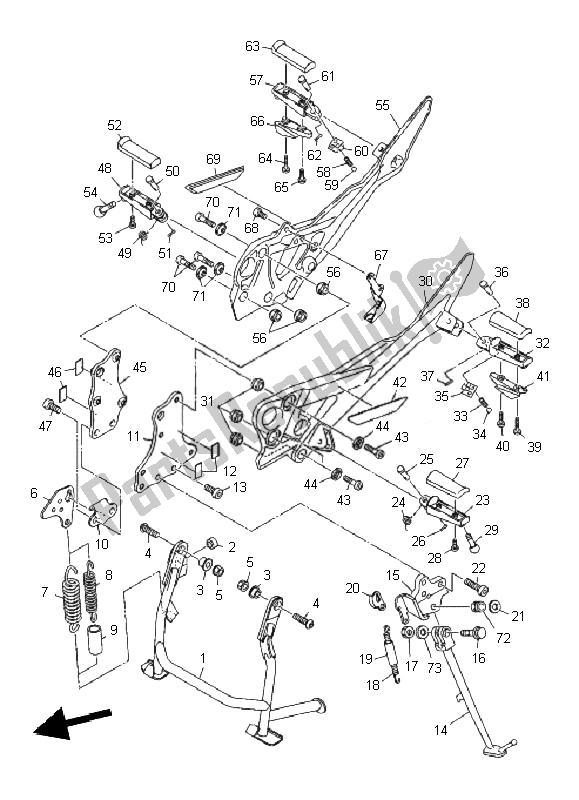 All parts for the Stand & Footrest of the Yamaha XJ6F 600 2010