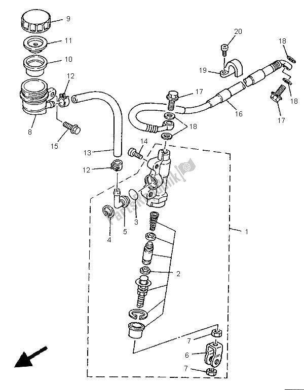 Todas as partes de Cilindro Mestre Traseiro do Yamaha YZ 250 1998