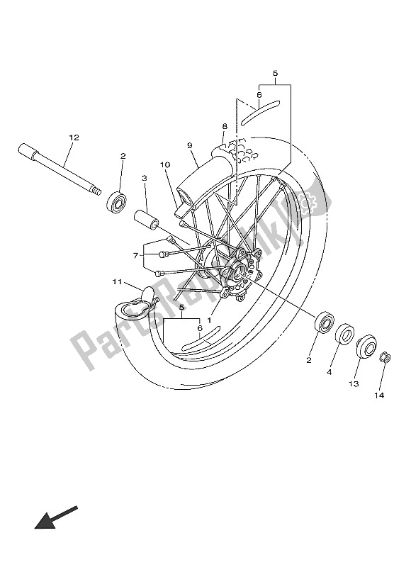 All parts for the Front Wheel of the Yamaha WR 450F 2016