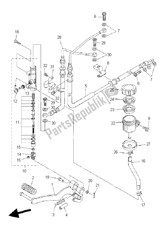 Alle onderdelen voor de Achterste Hoofdcilinder van de Yamaha FZ1 SA Fazer 1000 2009