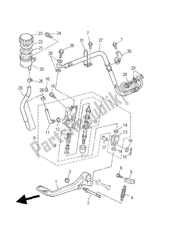 All parts for the Rear Master Cylinder of the Yamaha XJR 1300 2002