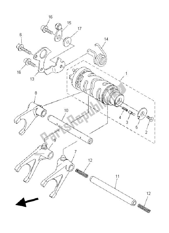 All parts for the Shift Cam & Fork of the Yamaha TDM 900 2008