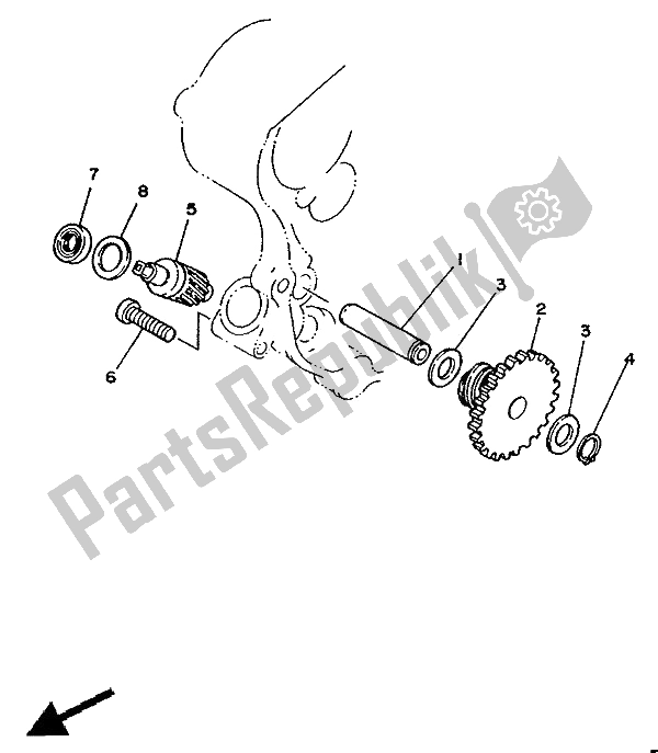 All parts for the Tachometer Gear of the Yamaha XT 350 1991