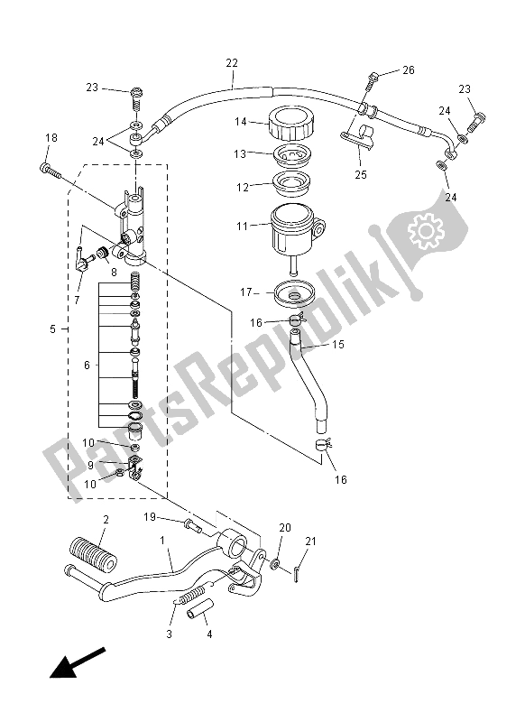 All parts for the Rear Master Cylinder of the Yamaha FZ1 S 1000 2012