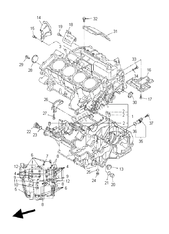 All parts for the Crankcase of the Yamaha FJR 1300A 2009