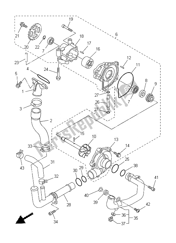 All parts for the Water Pump of the Yamaha FZ8 NA 800 2013