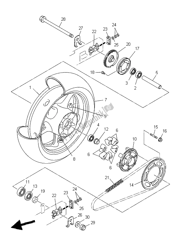 All parts for the Rear Wheel of the Yamaha XJ6 NA 600 2009